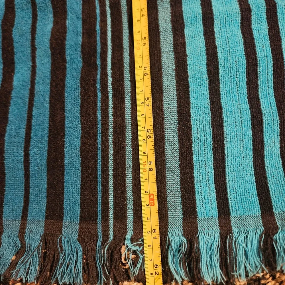 Benetton Vtg MultiColor‎ Striped Cotton Beach Pool Towel Fringed Retro 62x30